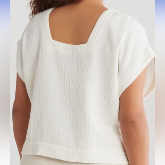 Madewell Joy short sleeve cotton Top in off~white size LARGE - Picture 2 of 8